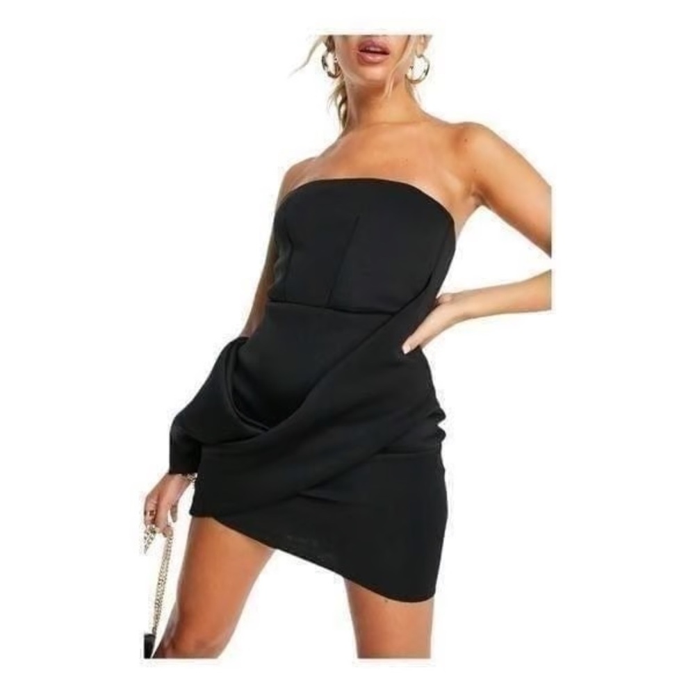 Asos Strapless Wrap Style Neoprene Mini Dress Black Size 2